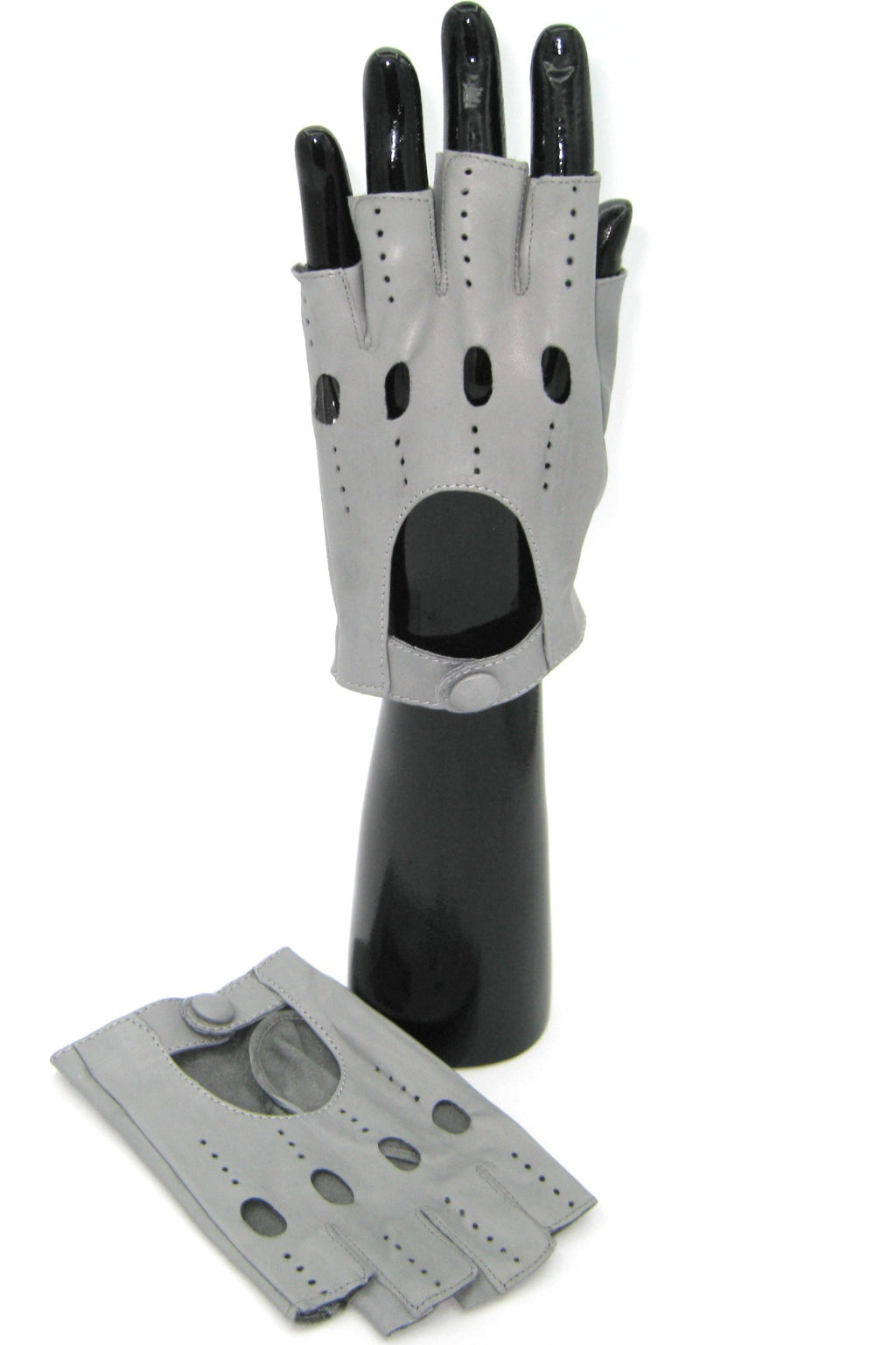 Halbfinger-Fahrerhandschuh aus Nappaleder - Grau/Perle