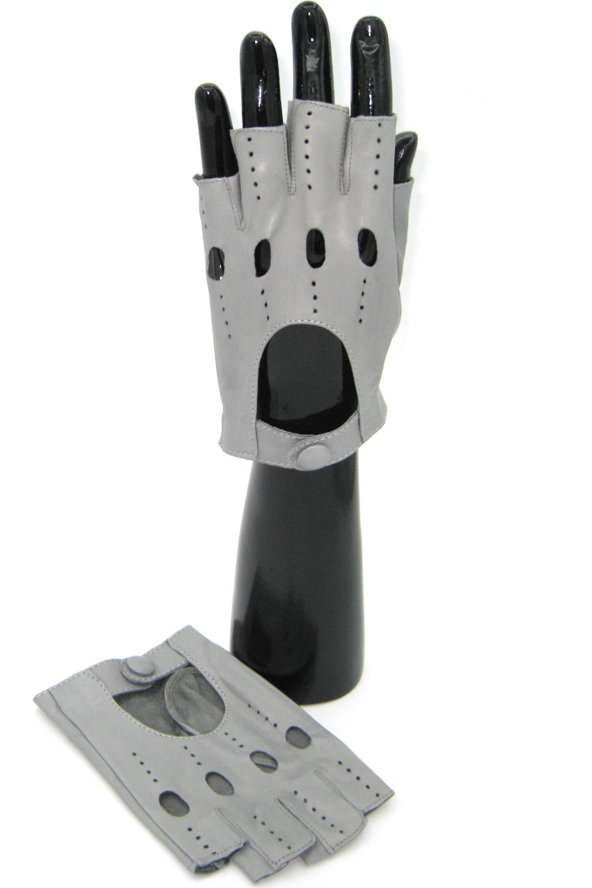 Halbfinger-Fahrerhandschuh aus Nappaleder - Grau/Perle