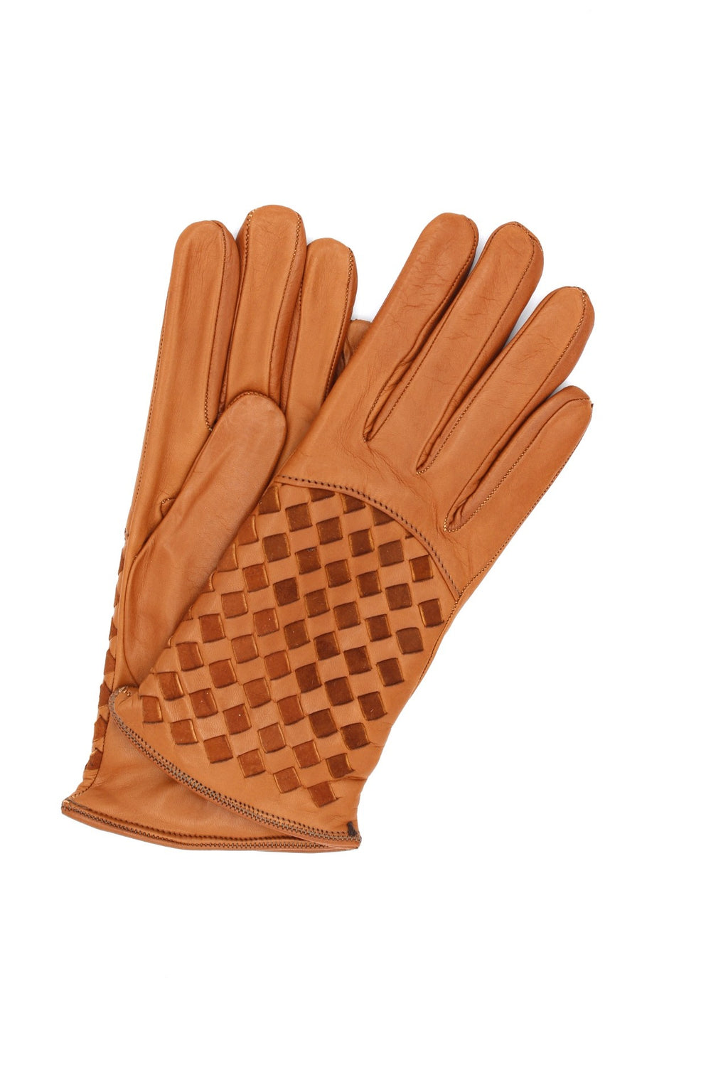 Guanto nappa foderato cashmere con intreccio - Tan