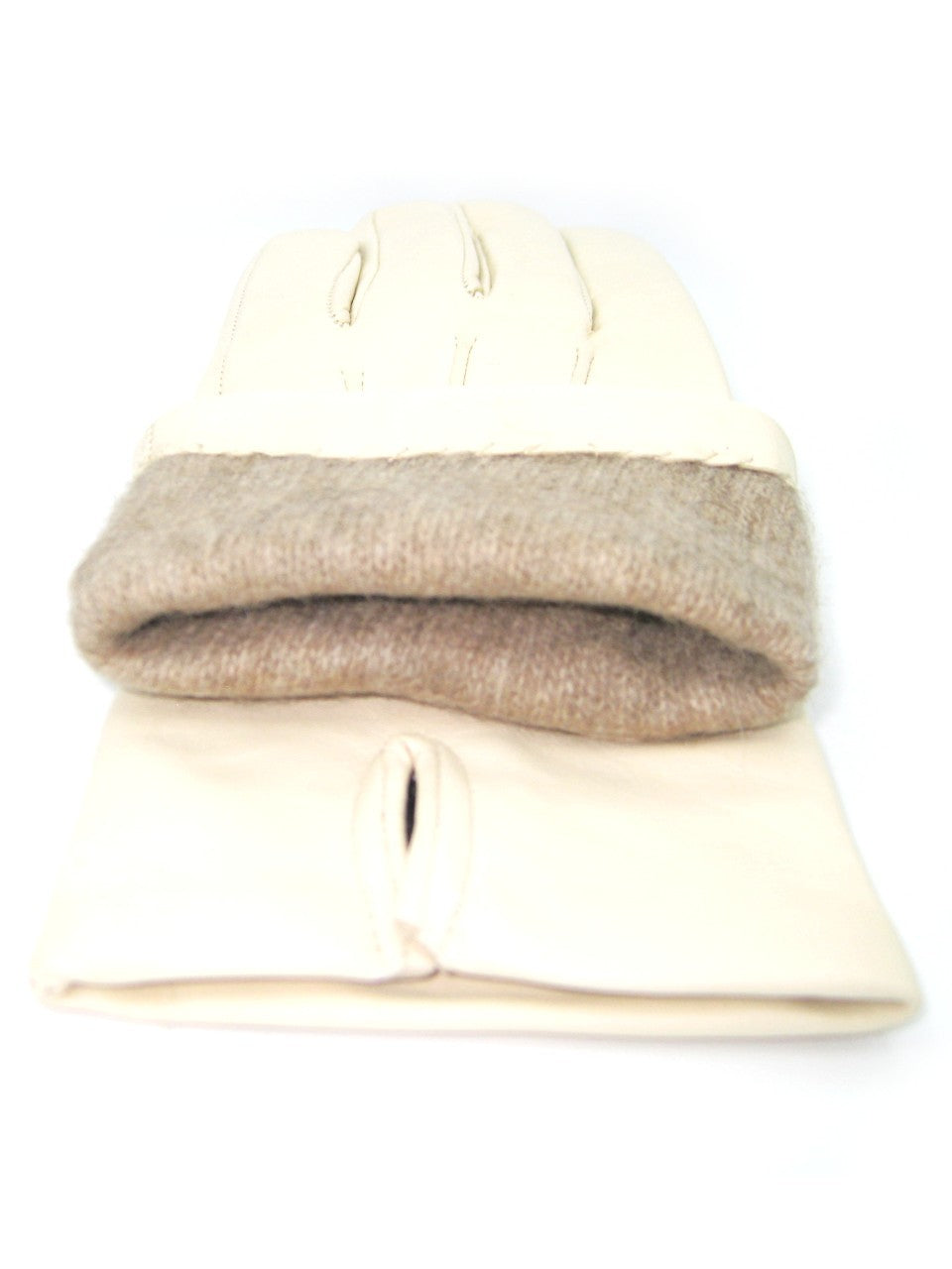 Guanto in Capretto 2bt con 3 cordoni fod. cashmere - Panna