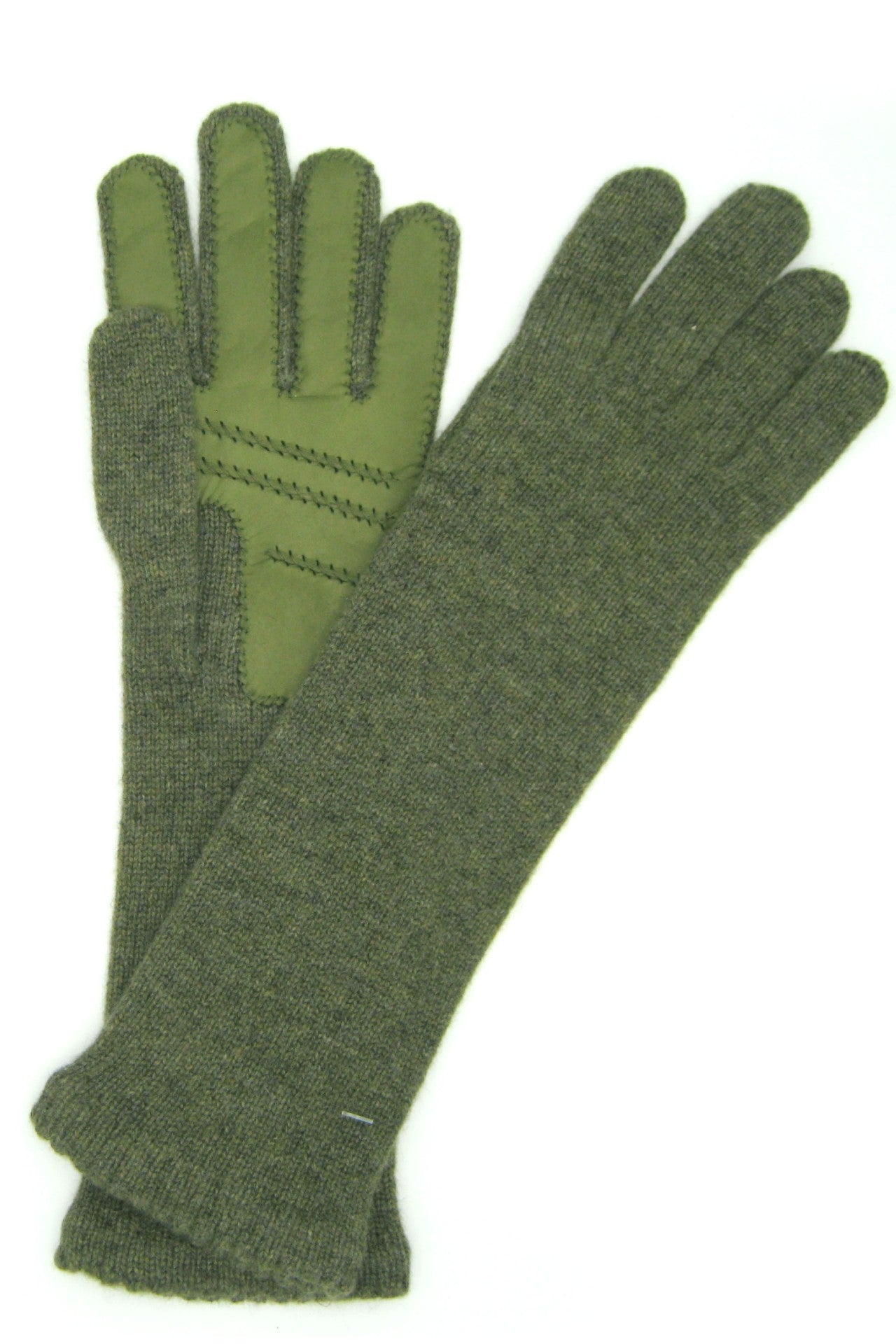 Guanto in 100% cashmere 4bt con palmo in Nappa - Verde oliva