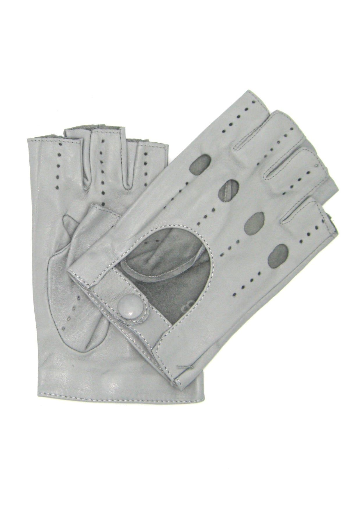 Halbfinger-Fahrerhandschuh aus Nappaleder - Grau/Perle