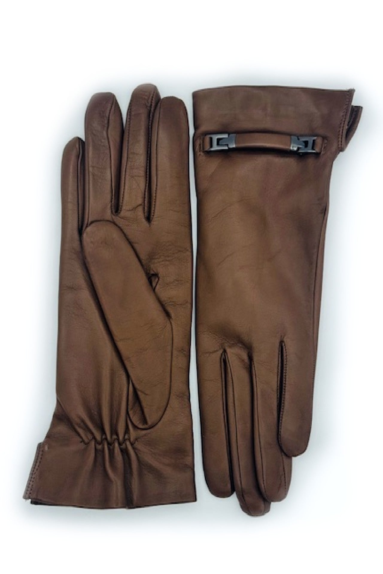 Guanto in Nappa con Staffa al polso fod. cashmere - Mink