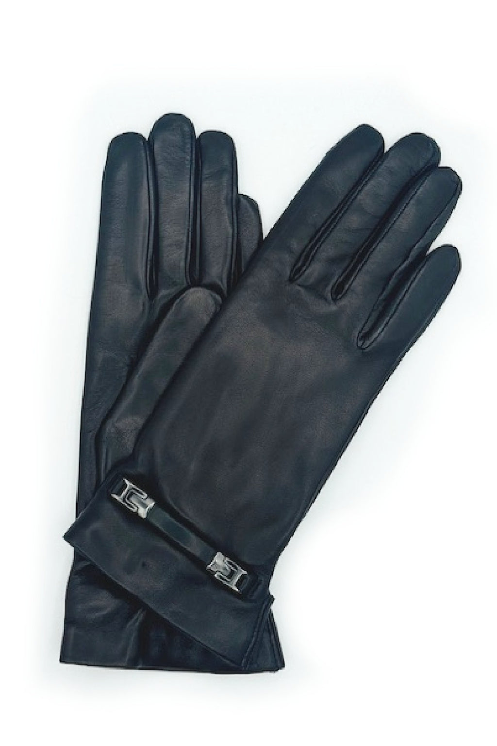 Guanto in Nappa con Staffa al polso fod. cashmere - Nero