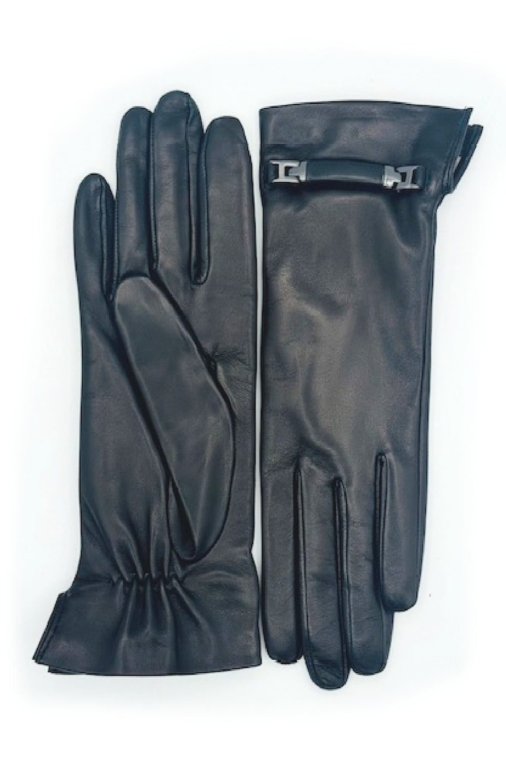 Guanto in Nappa con Staffa al polso fod. cashmere - Nero