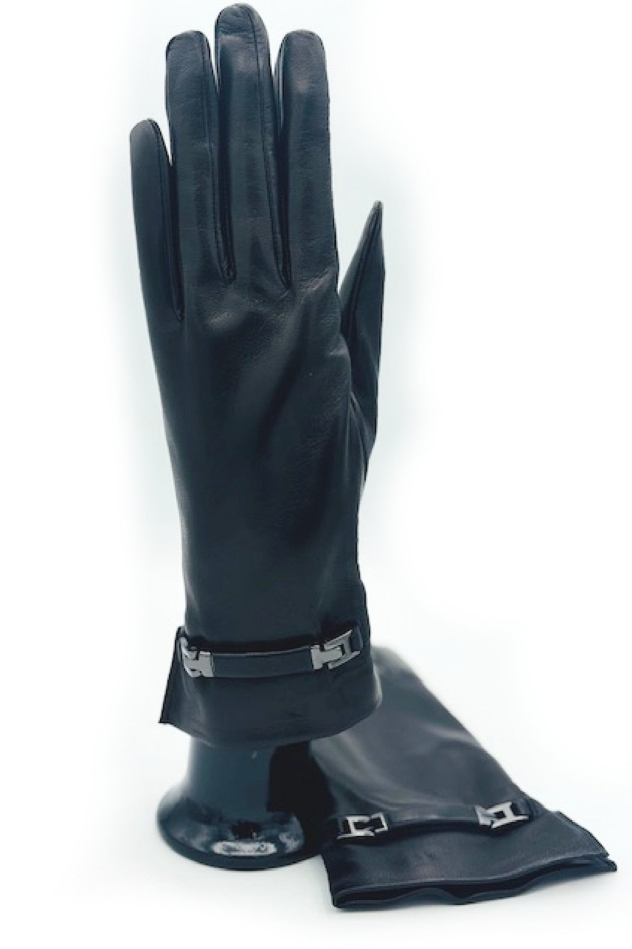 Guanto in Nappa con Staffa al polso fod. cashmere - Nero