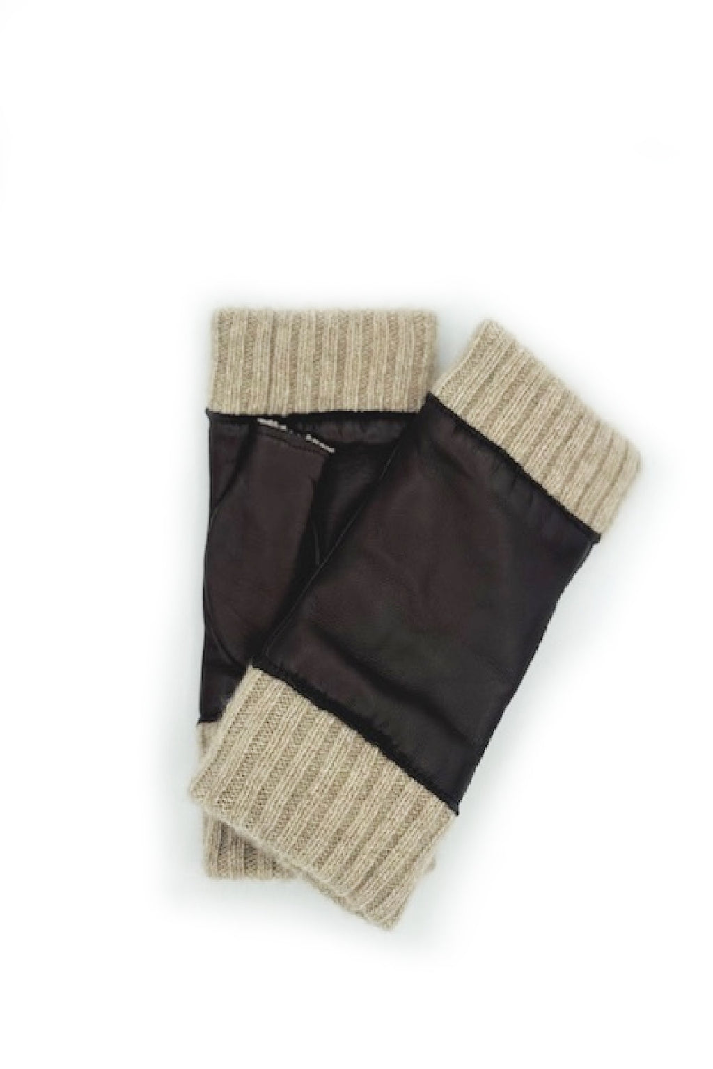 Manicotto in Nappa 2bt fodera cashmere - Moro/Naturale