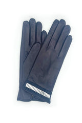 Nappa leather glove with silver bracelet on the wrist - Navy Blue