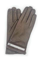Nappa leather glove with silver bracelet on the wrist - Mud