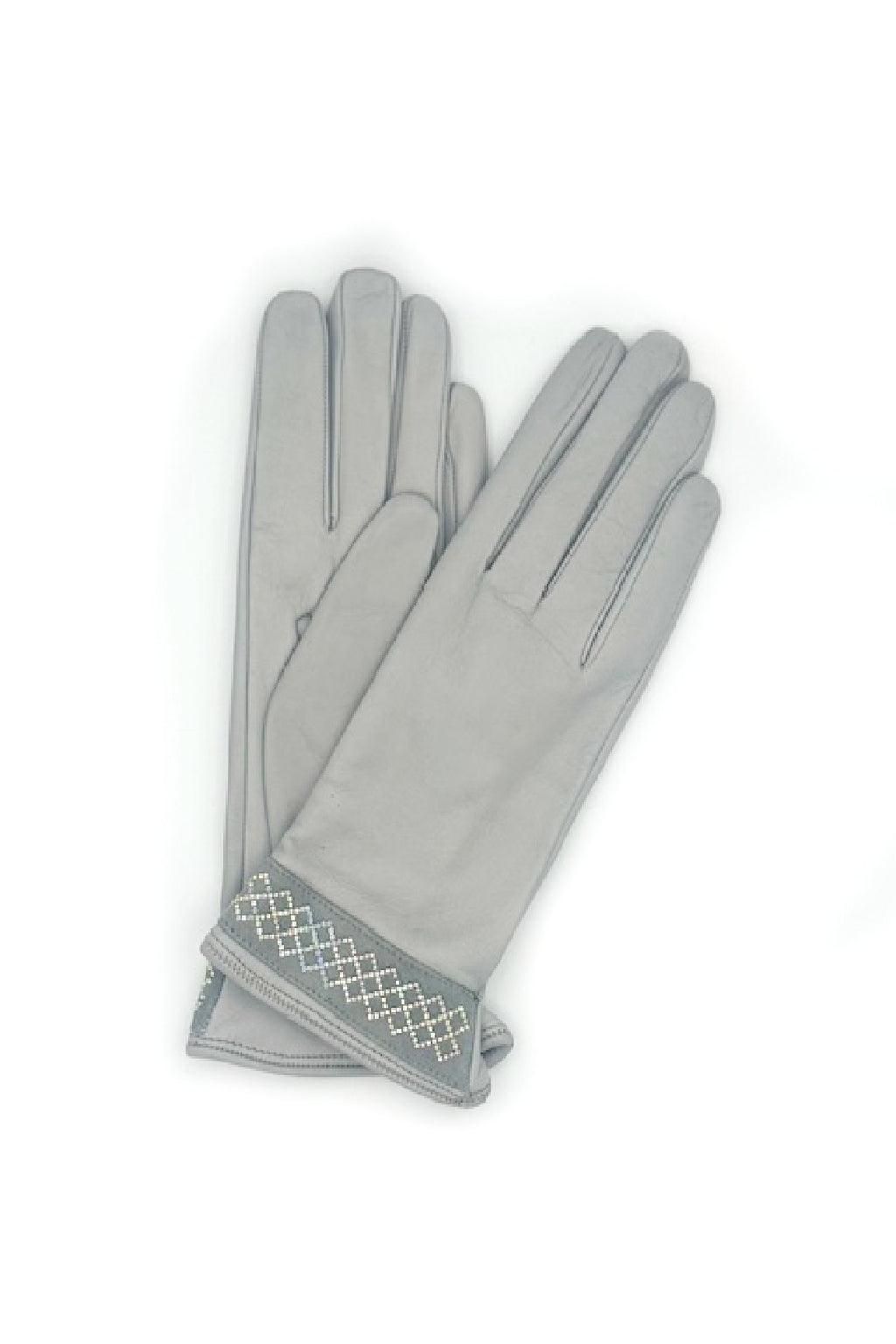 Guanto in Nappa con bracciale Strass al polso - grigio perla