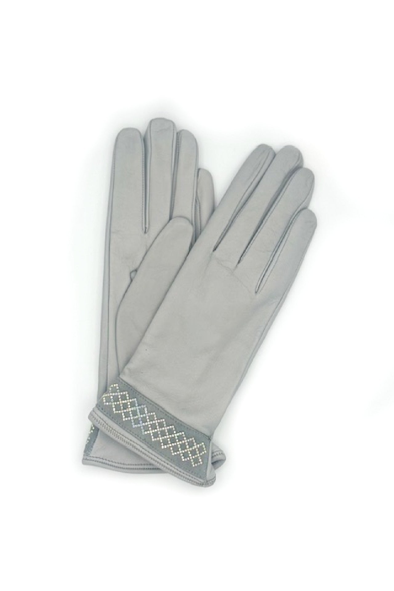 Guanto in Nappa con bracciale Strass al polso - grigio perla
