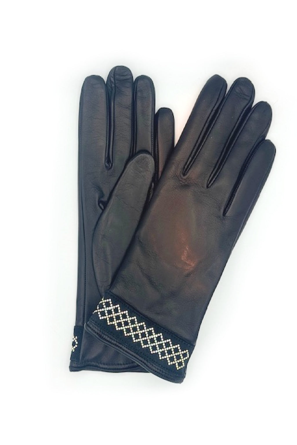 Guanto in Nappa con bracciale Strass al polso - Nero