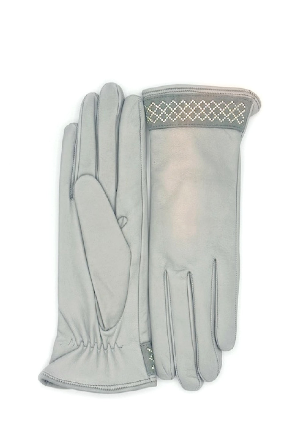 Guanto in Nappa con bracciale Strass al polso - grigio perla