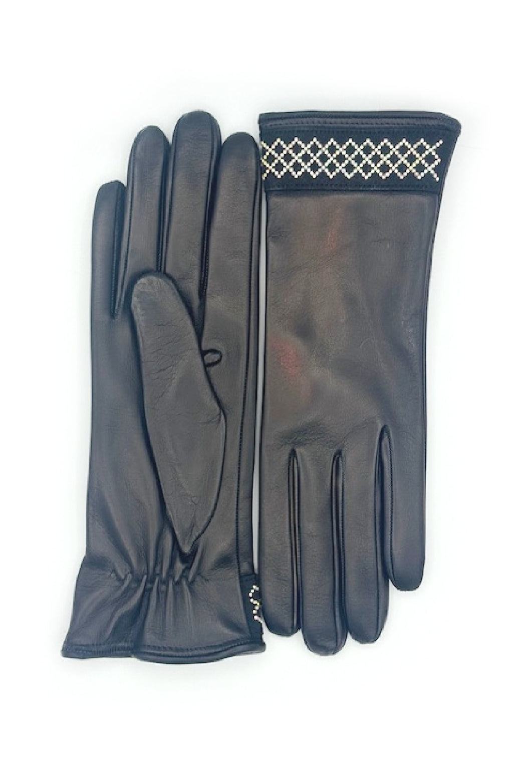 Guanto in Nappa con bracciale Strass al polso - Nero