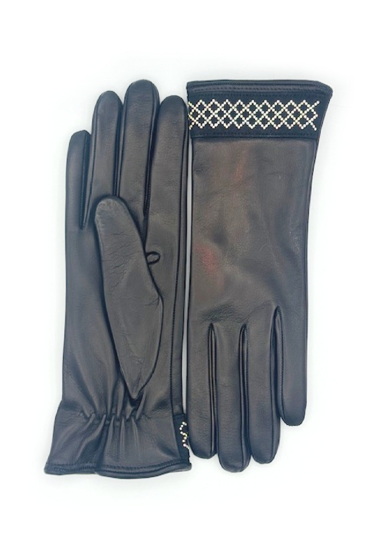 Guanto in Nappa con bracciale Strass al polso - Nero