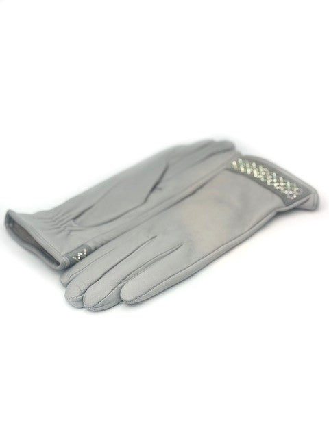 Guanto in Nappa con bracciale Strass al polso - grigio perla