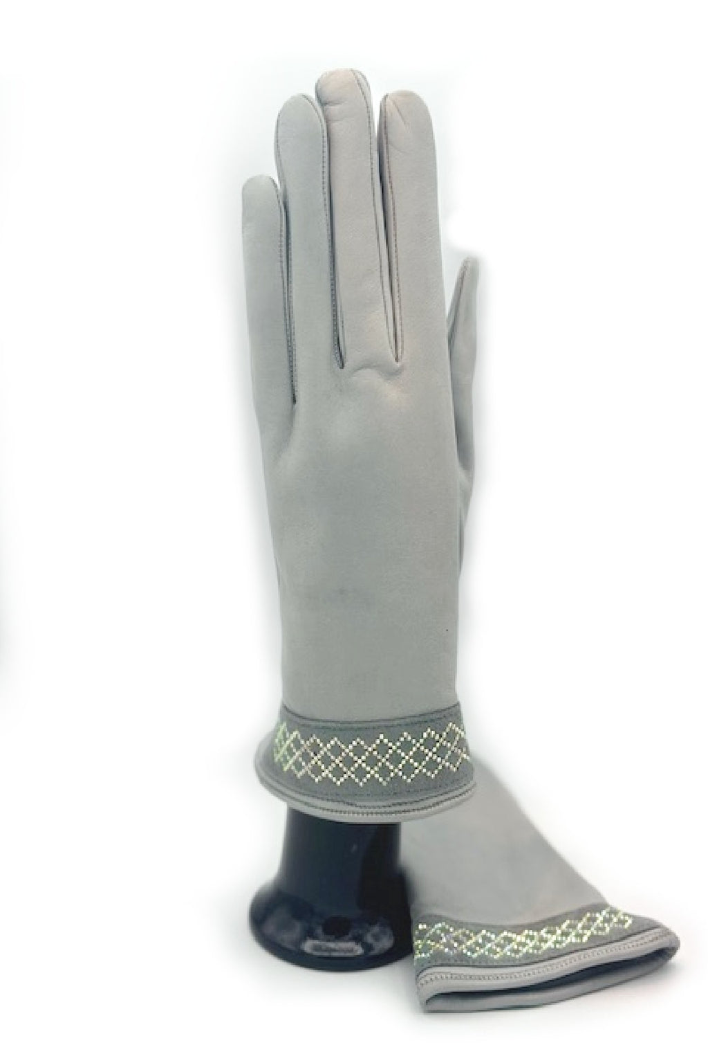 Guanto in Nappa con bracciale Strass al polso - grigio perla