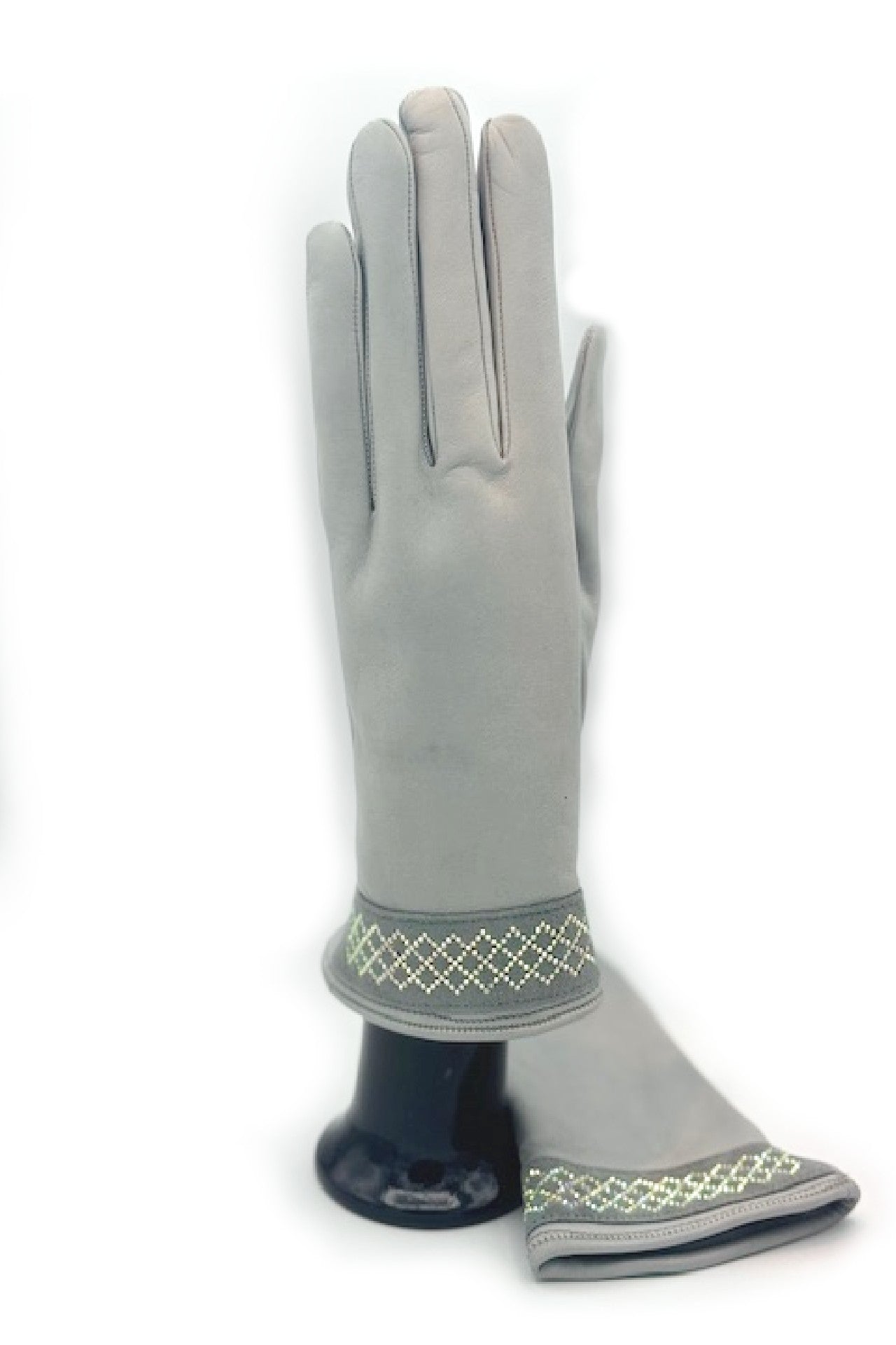 Guanto in Nappa con bracciale Strass al polso - grigio perla