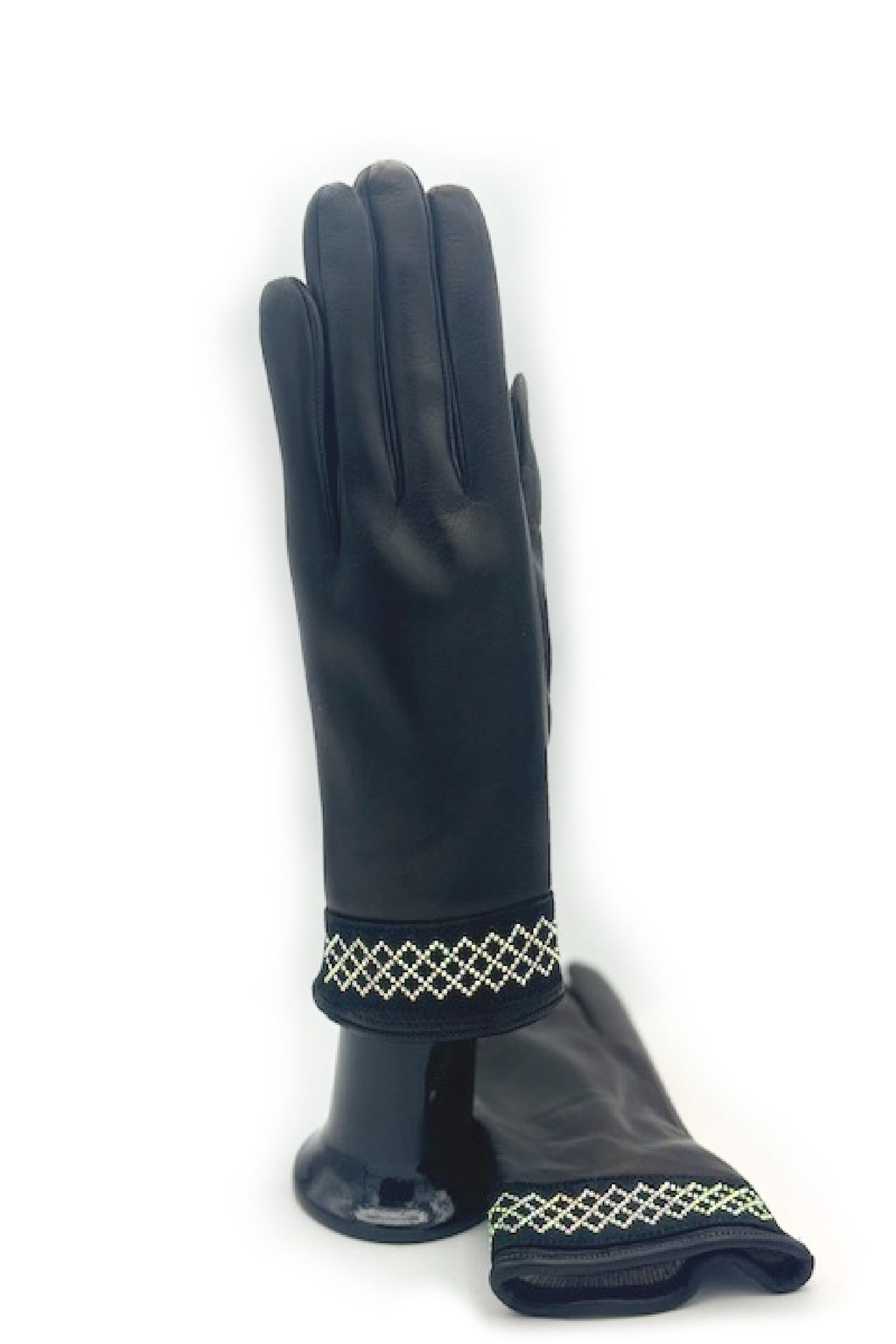 Guanto in Nappa con bracciale Strass al polso - Nero