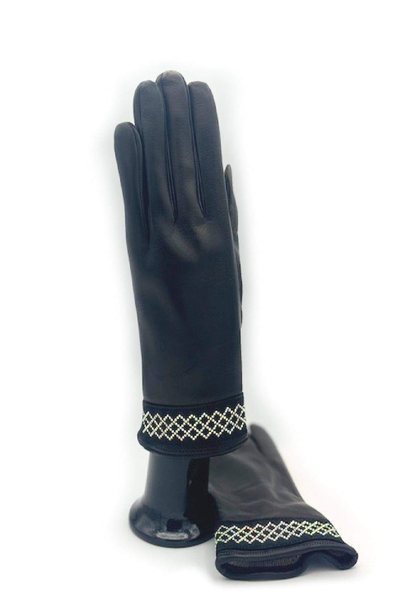 Guanto in Nappa con bracciale Strass al polso - Nero