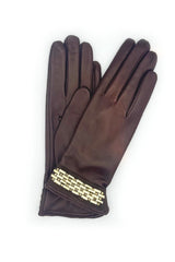 Nappa Leather Gloves with Gold Bracelet on the Wrist - Mink