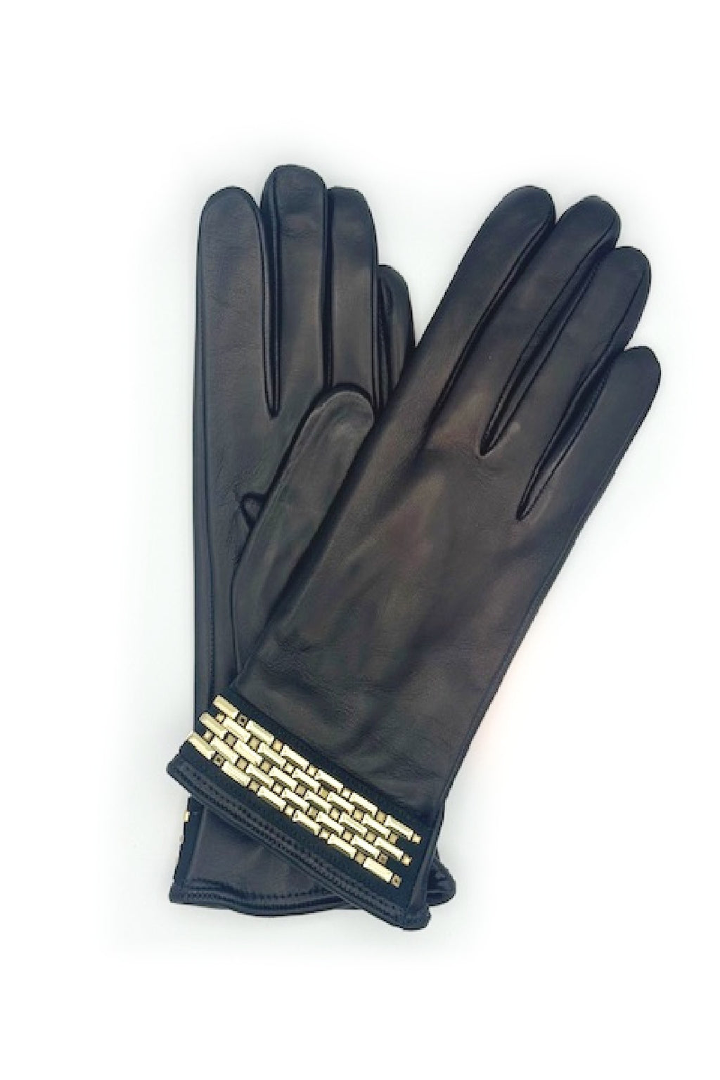 Guanti in Nappa con applicazione dorata al polso - Nero