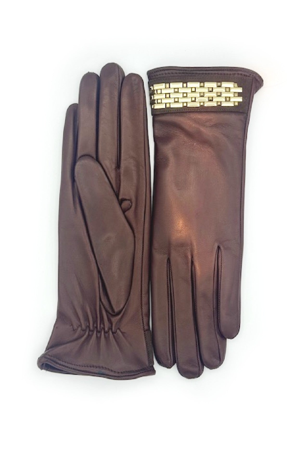 Guanti in Nappa con applicazione dorata al polso - Mink