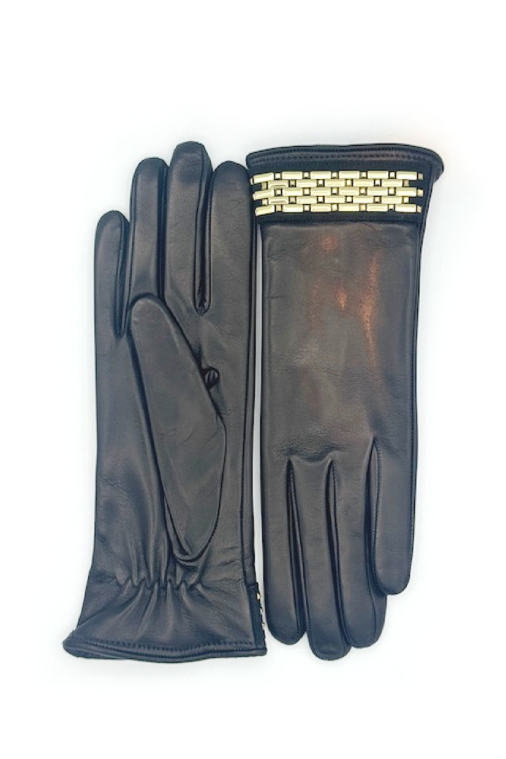 Guanti in Nappa con applicazione dorata al polso - Nero