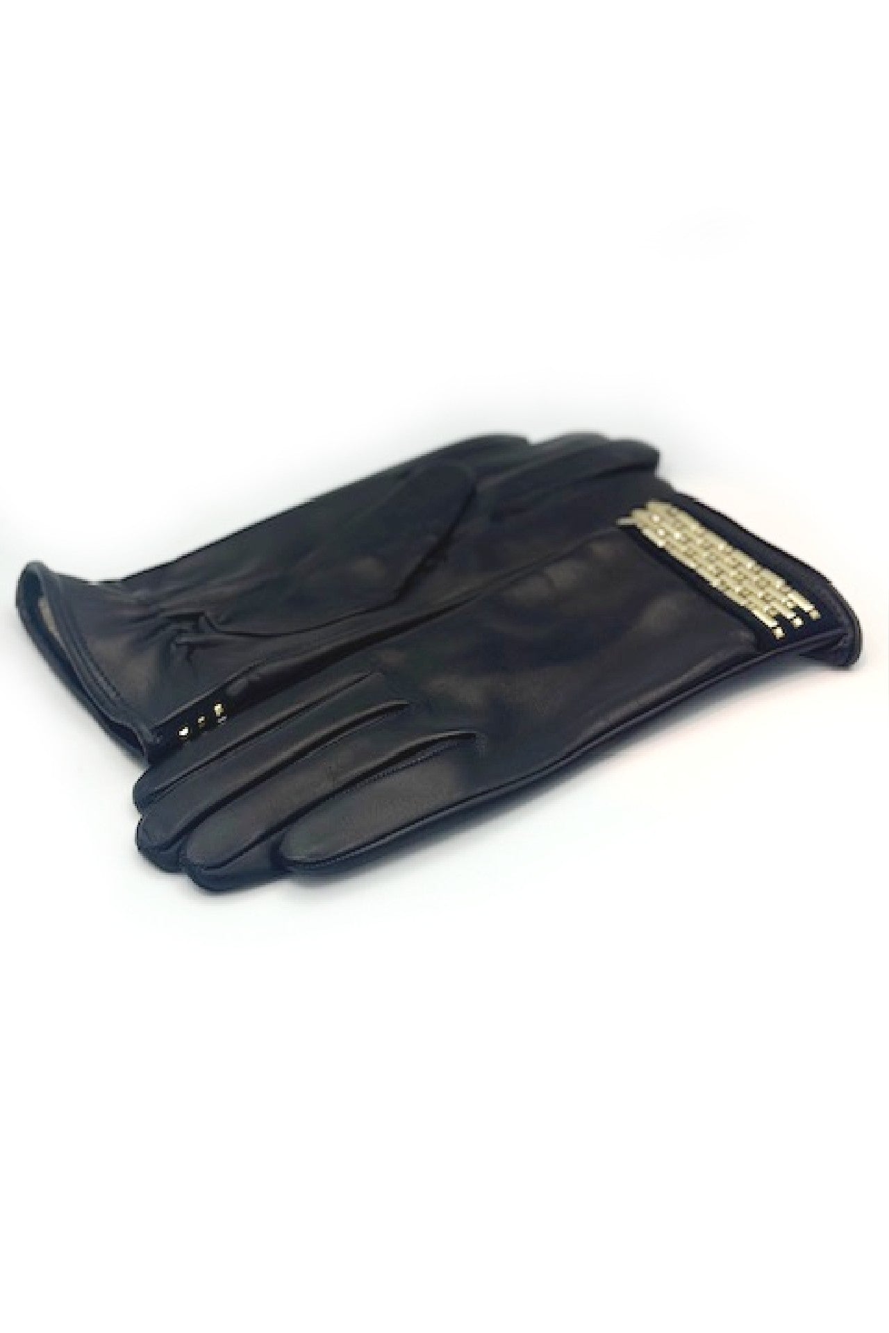 Guanti in Nappa con applicazione dorata al polso - Nero