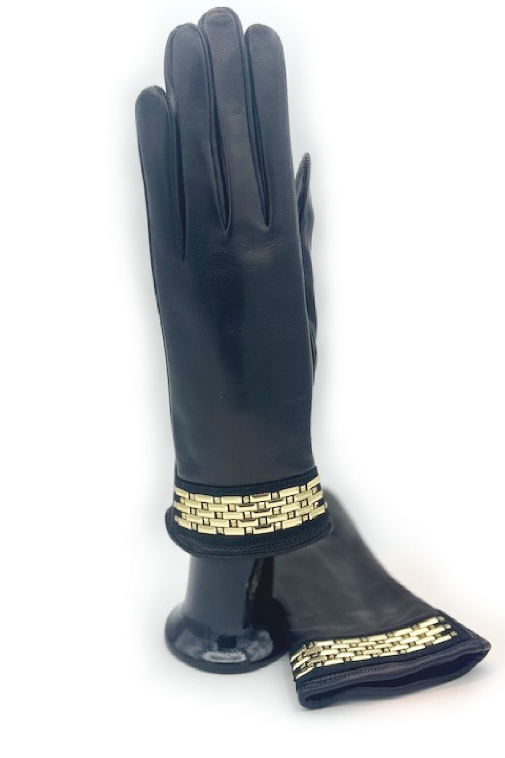 Guanti in Nappa con applicazione dorata al polso - Nero