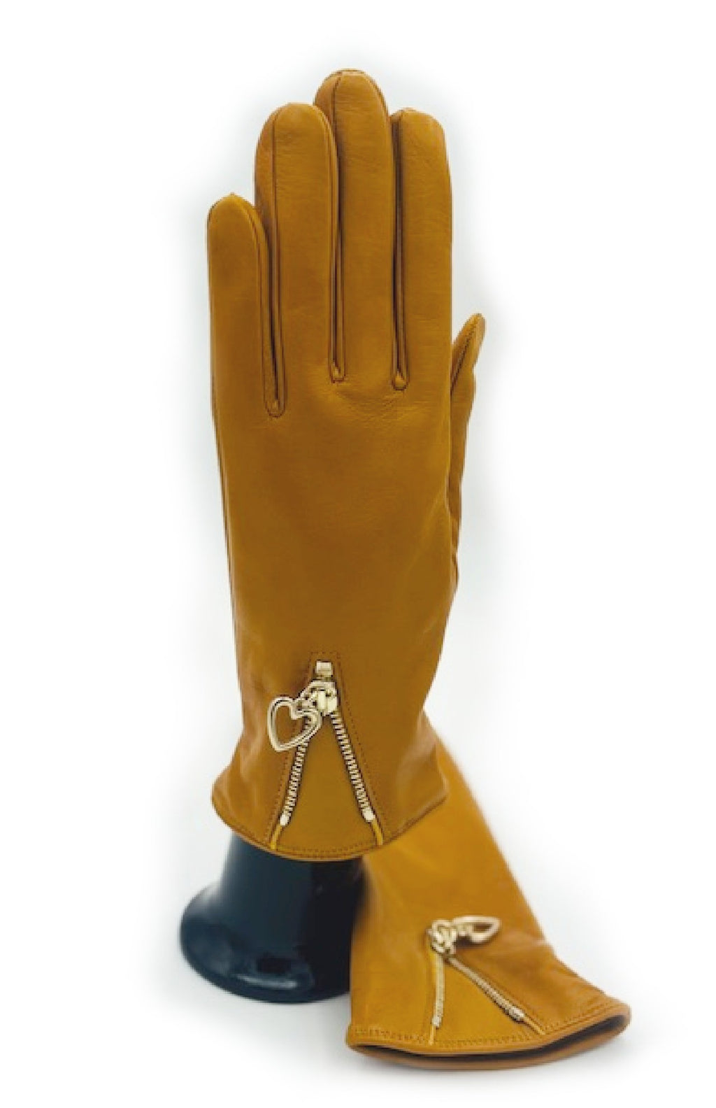 Guanto in Nappa con Zip fodera cashmere - Giallo ocra