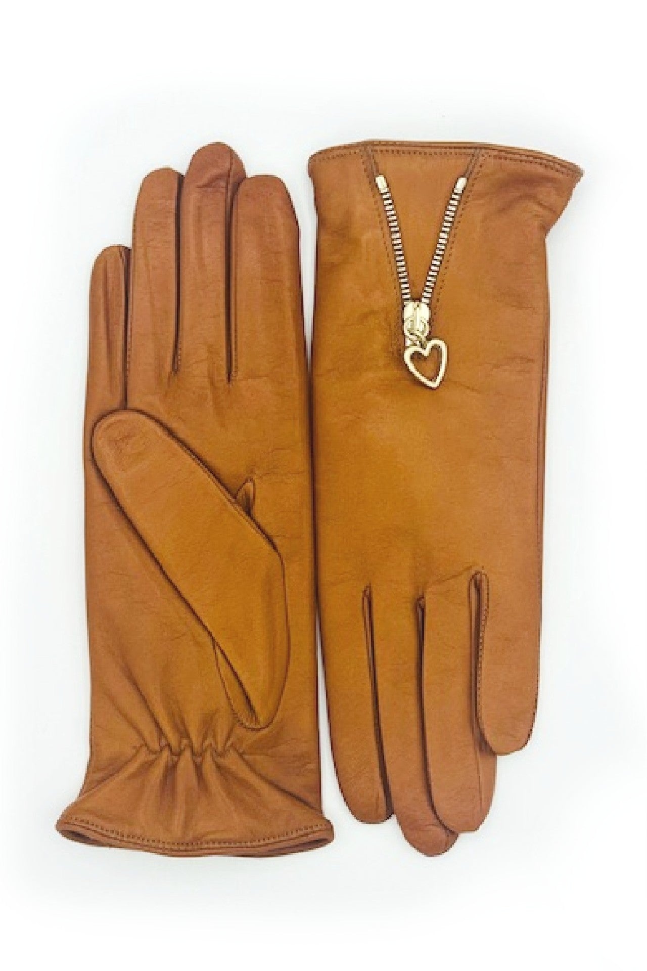 Guanto in Nappa con Zip fodera cashmere - Tan