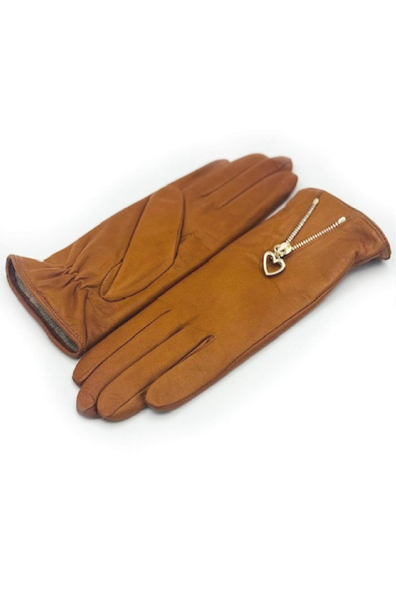 Guanto in Nappa con Zip fodera cashmere - Tan