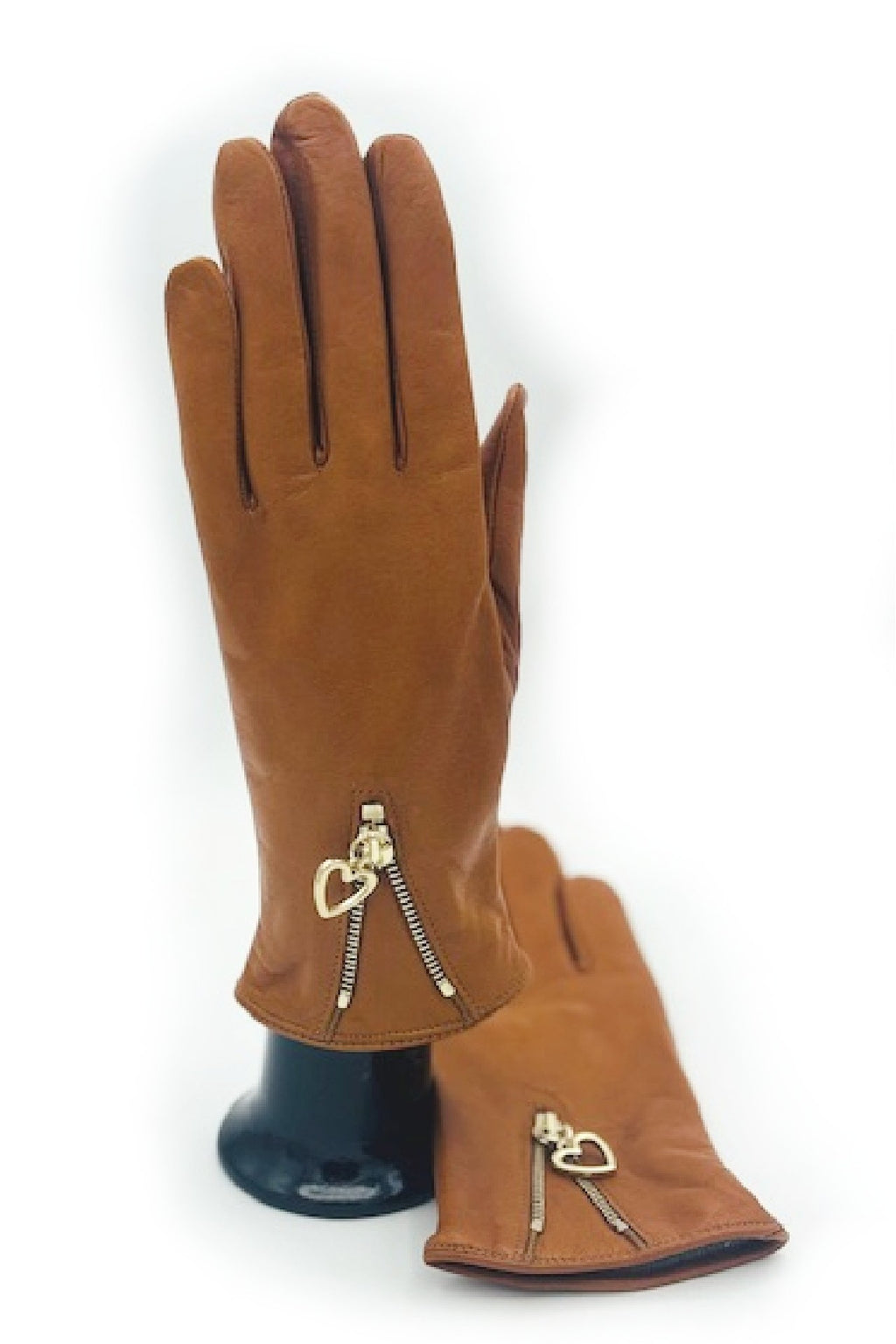 Guanto in Nappa con Zip fodera cashmere - Tan