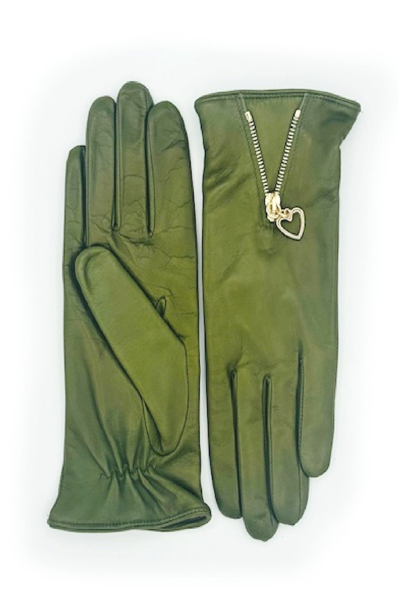 Guanto in Nappa con Zip fodera cashmere - Verde oliva