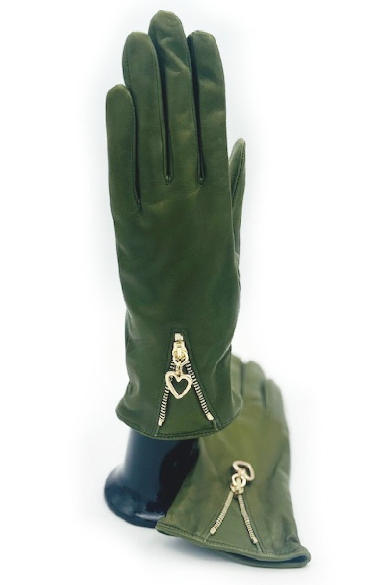 Guanto in Nappa con Zip fodera cashmere - Verde oliva