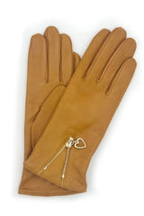 Nappa leather glove with zip and cashmere lining - Ochre yellow