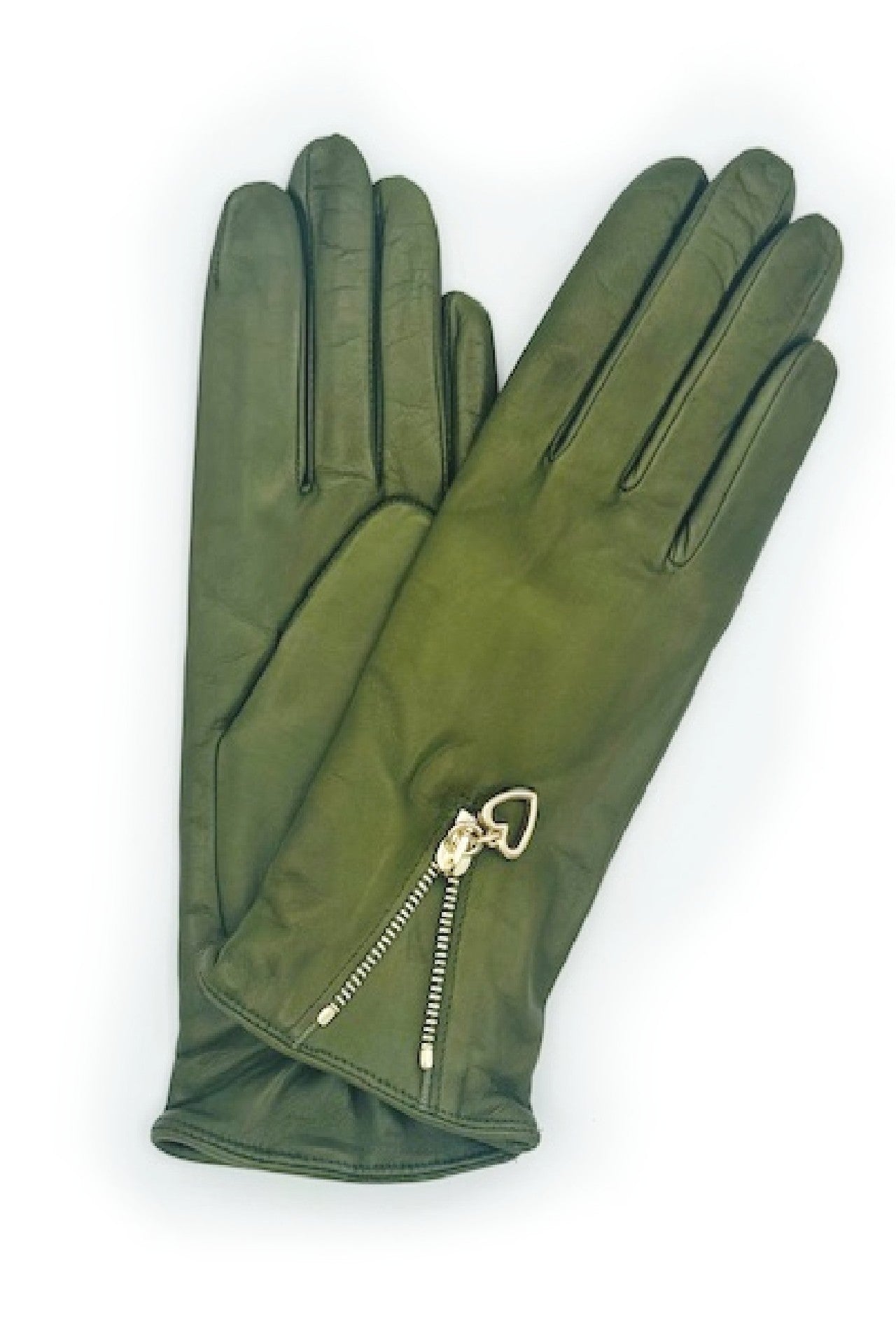 Guanto in Nappa con Zip fodera cashmere - Verde oliva