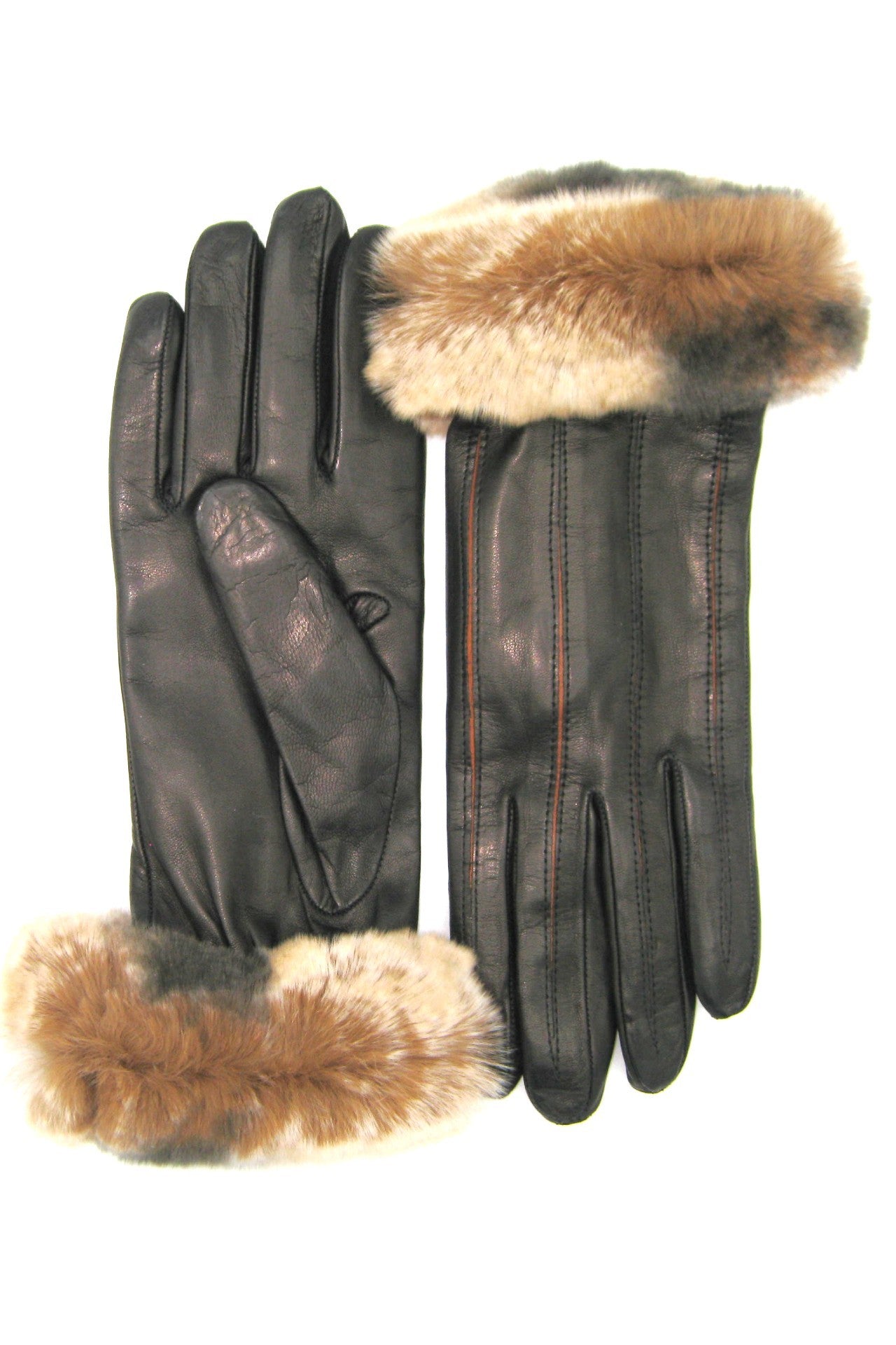 Guanto Nappa con intarsi a contrasto e bordo Rex - Nero/Cognac