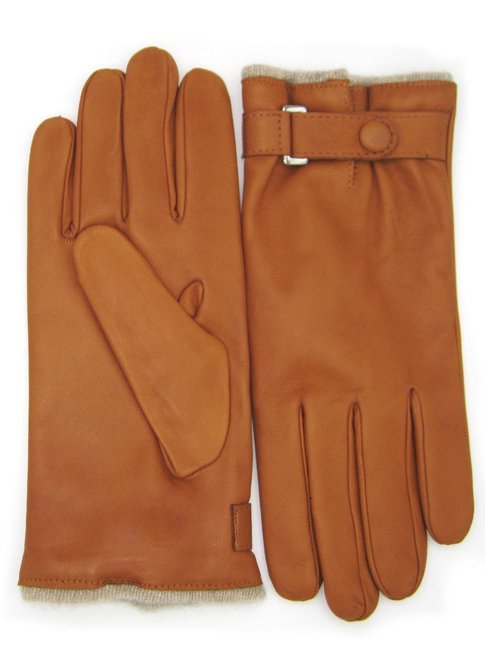 Guanto nappa foderato cashmere con cinturino - Tan