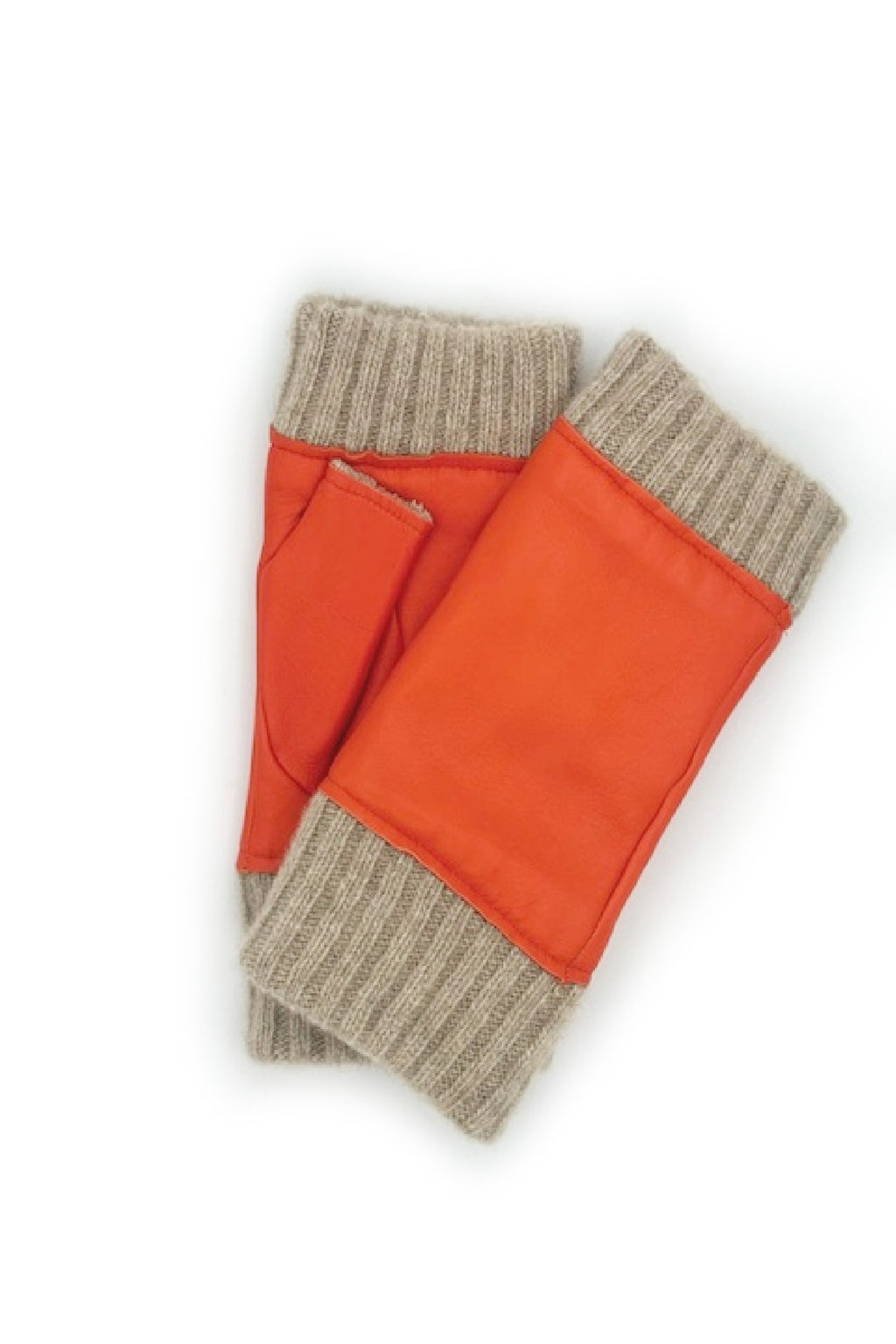 Manicotto in Nappa 2bt fodera cashmere - Arancio/Naturale