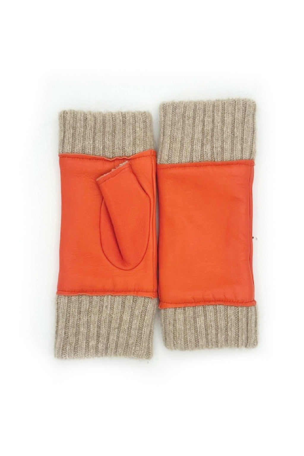 Manicotto in Nappa 2bt fodera cashmere - Arancio/Naturale