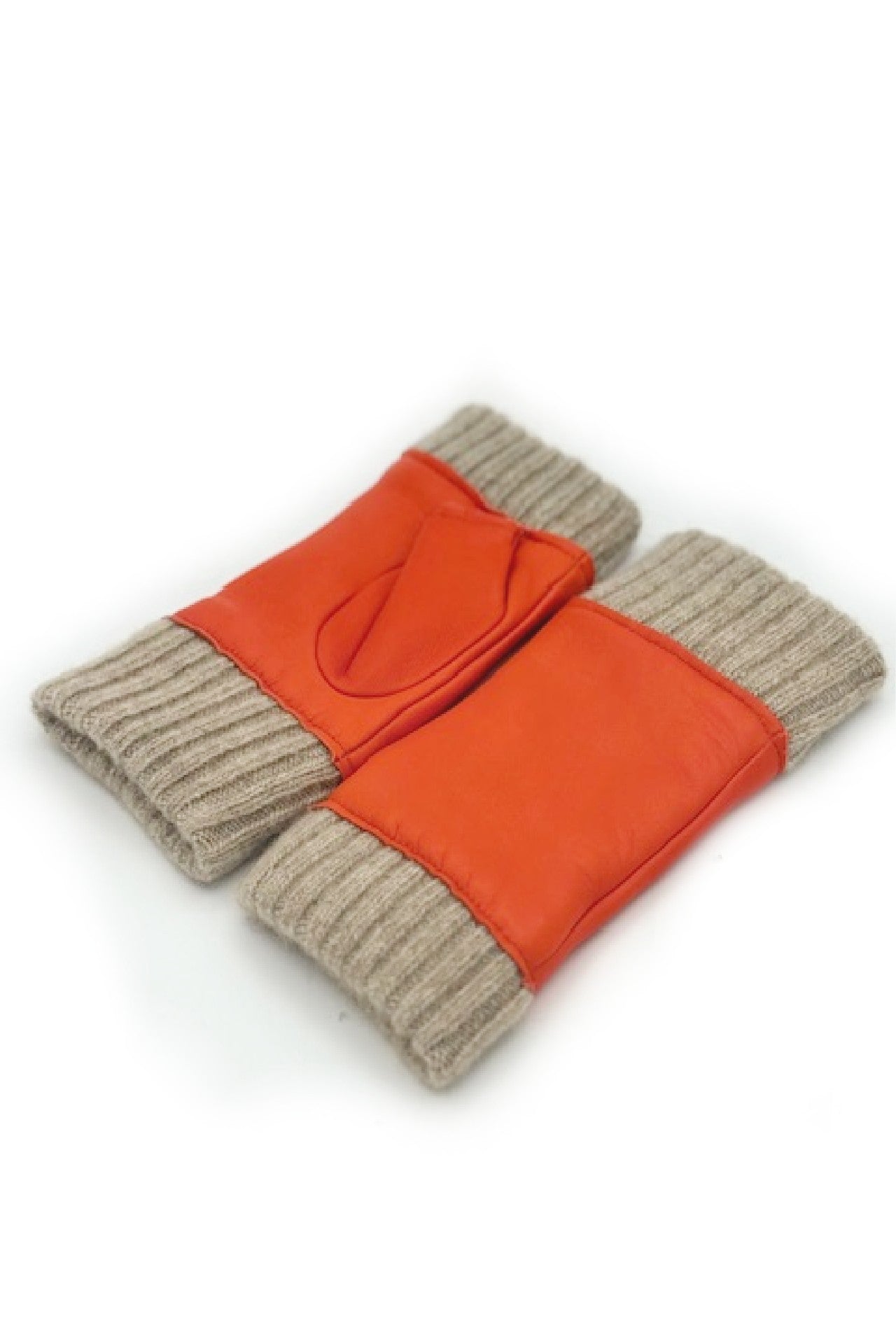 Manicotto in Nappa 2bt fodera cashmere - Arancio/Naturale