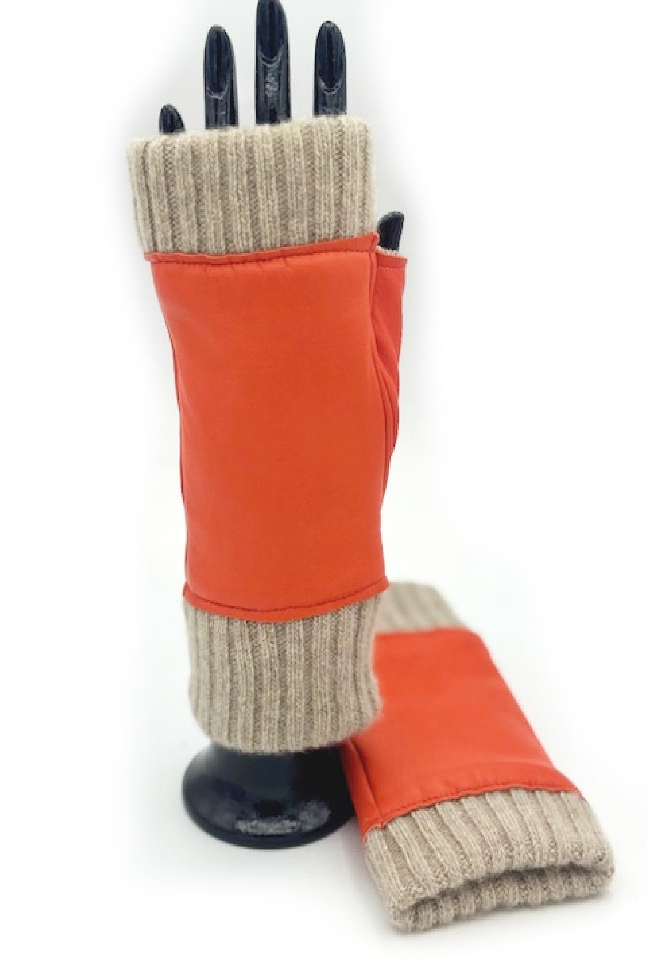 Manicotto in Nappa 2bt fodera cashmere - Arancio/Naturale