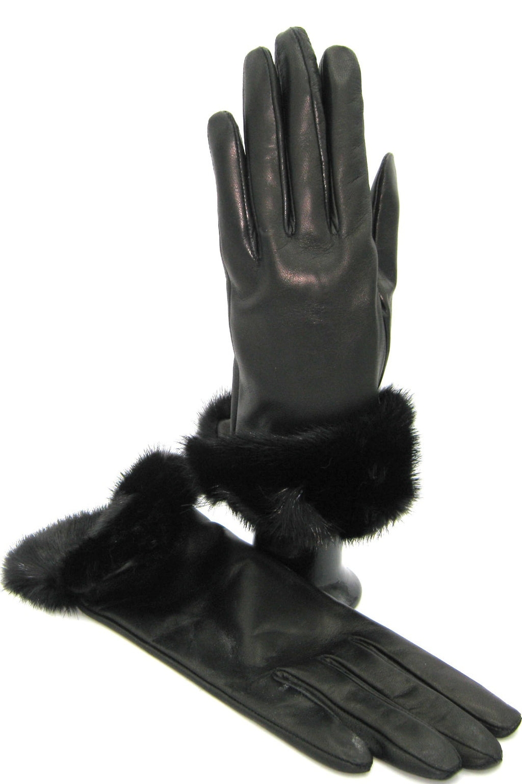 Guanto in Nappa 4bt con risvolto in Visone - Nero