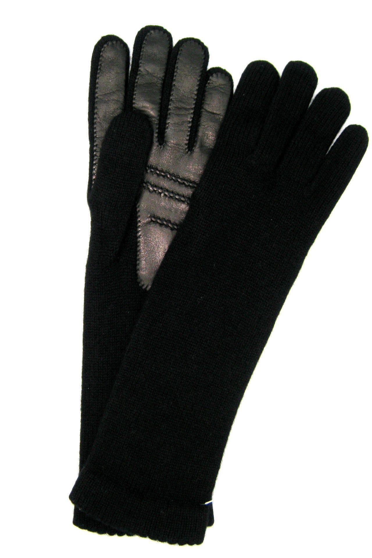 Guanto in 100% cashmere 4bt con palmo in Nappa - Nero