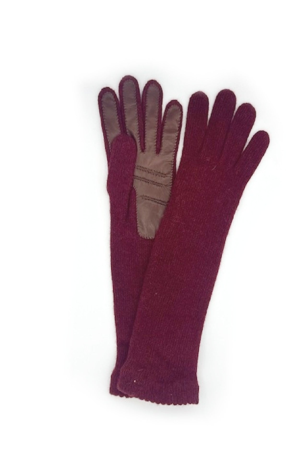 Guanto in 100% cashmere 4bt con palmo in Nappa - Bordeaux
