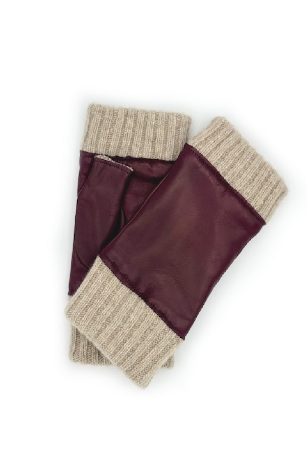 Manicotto in Nappa 2bt fodera cashmere - Bordeaux/Naturale