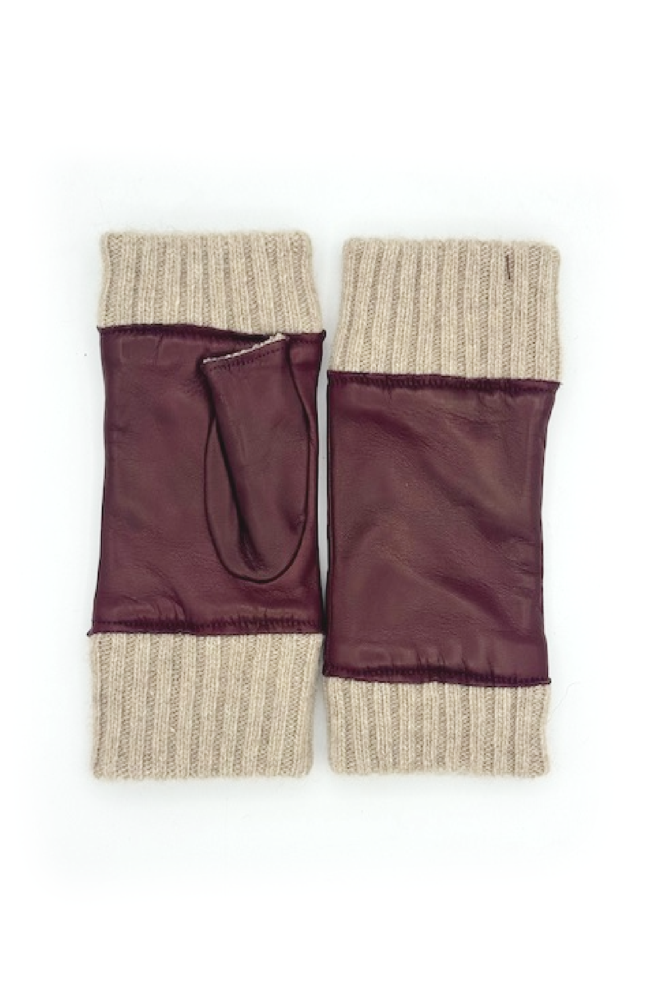 Manicotto in Nappa 2bt fodera cashmere - Bordeaux/Naturale