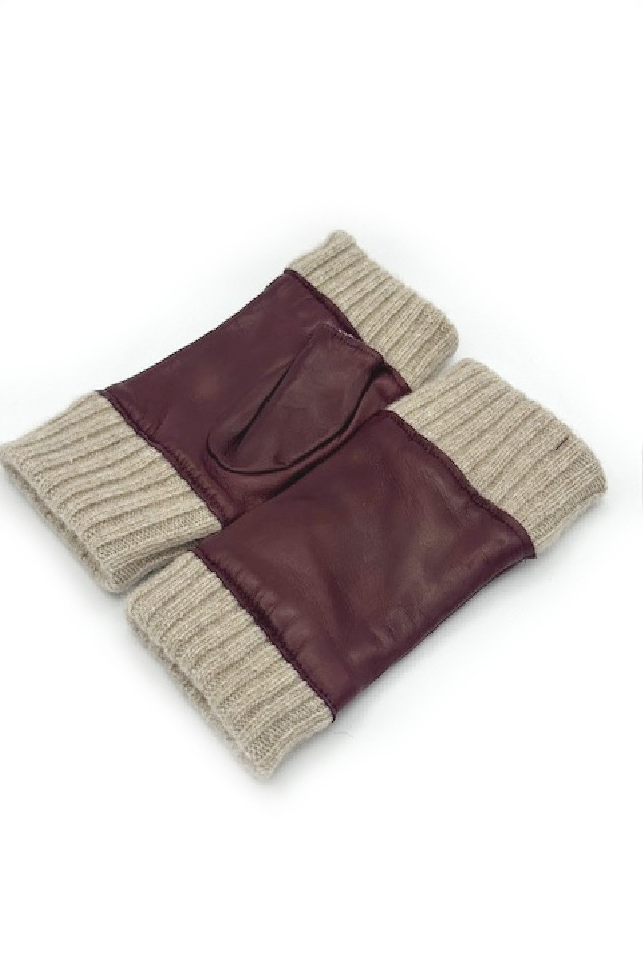 Manicotto in Nappa 2bt fodera cashmere - Bordeaux/Naturale